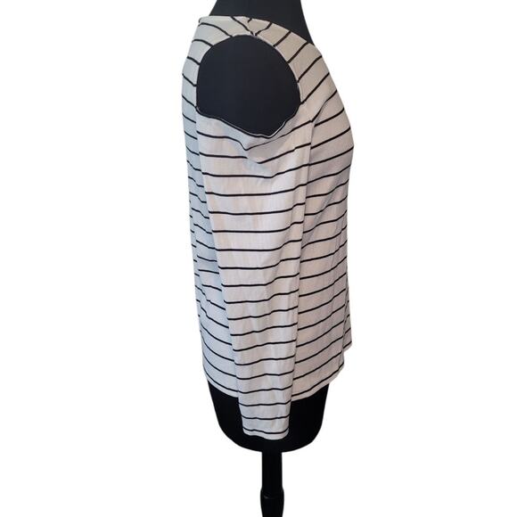 Flirty Striped Cold Shoulder Blouse Petite L Soft Goth Romantic City Glam EUC - Picture 4 of 8